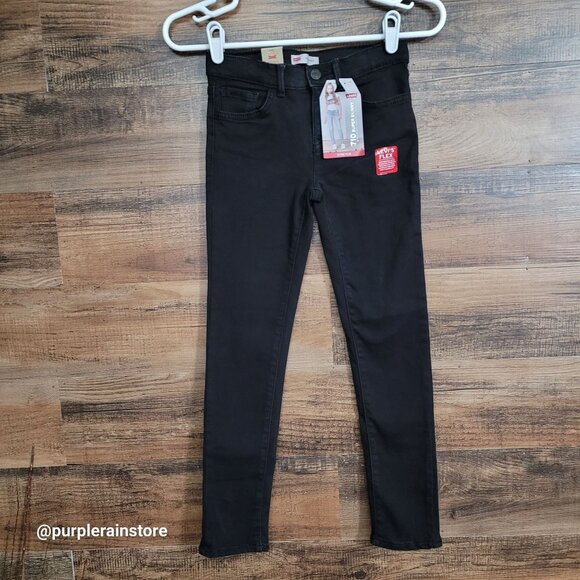 Levi's Jeans Girls 8 R Super Skinny 710 Adjustable Waist Black Wash Denim NWT - Picture 1 of 12